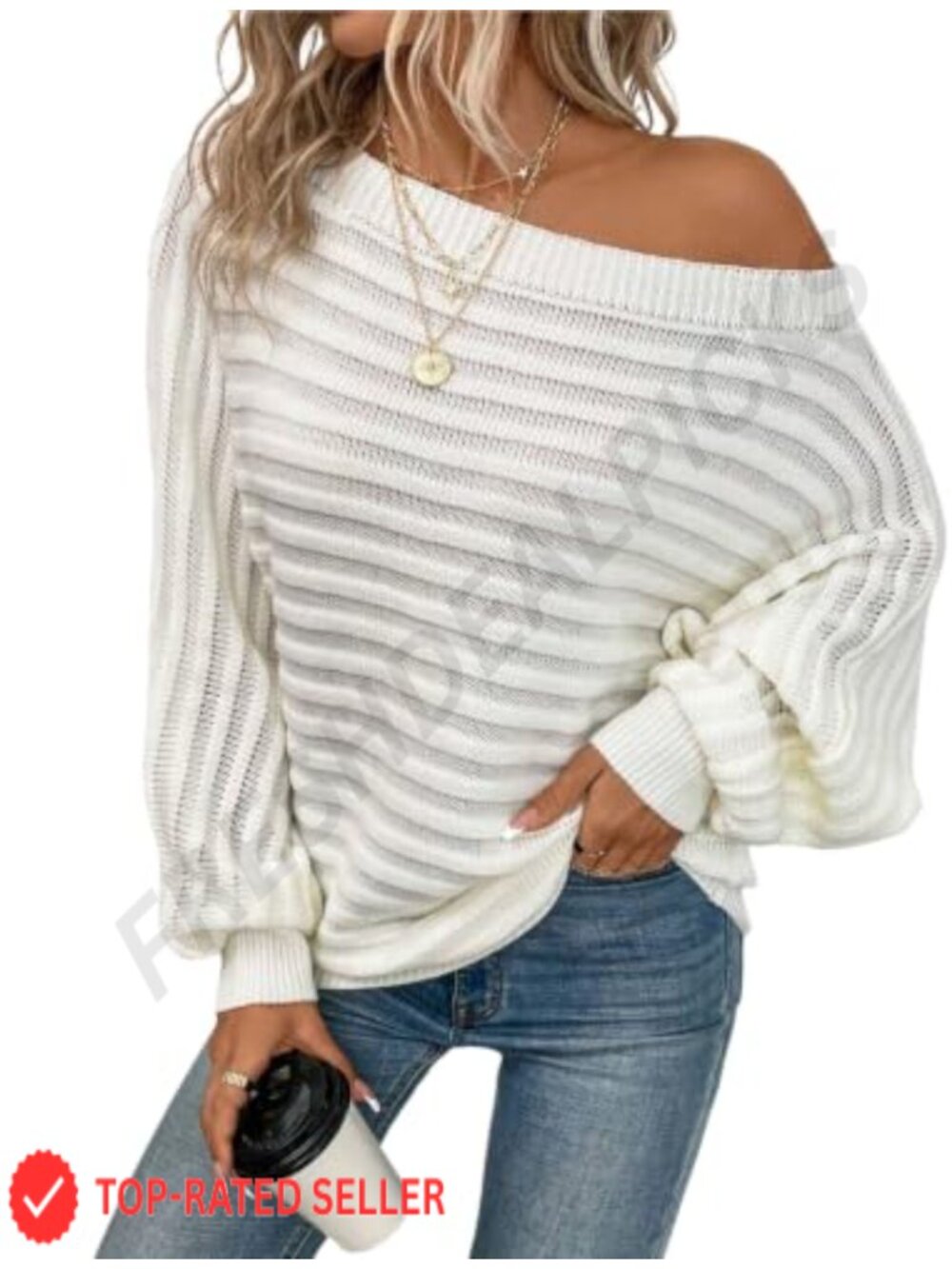 Women's Off Shoulder Batwing Sleeve Oversized Knit Sweater Pullover